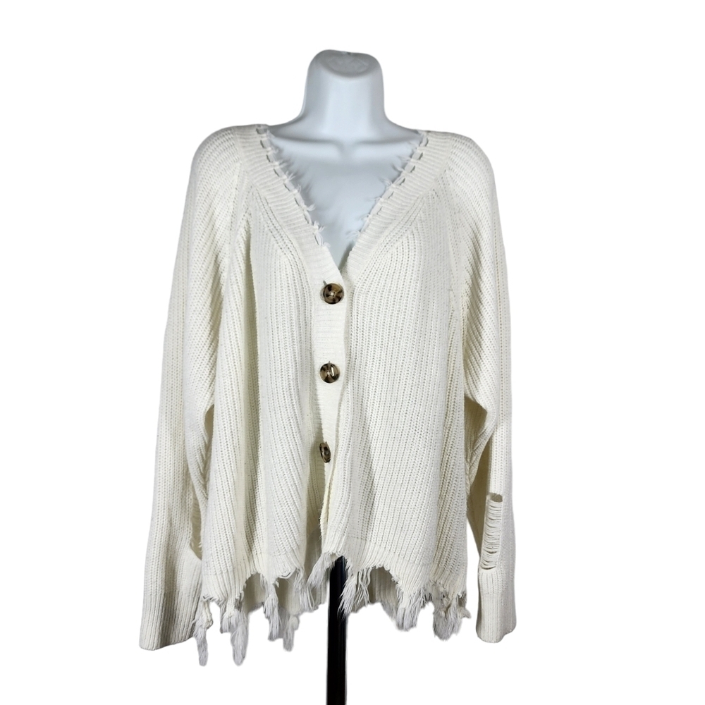 FULL CIRCLE TRENDS CABLE KNIT SHREADED SWEATER